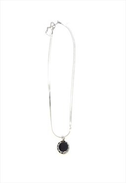 Stainless Steel Chain Necklace with Black Pendant