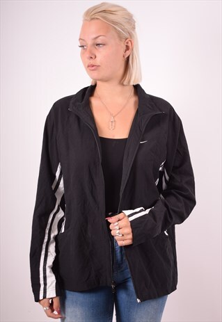 NIKE WOMENS VINTAGE TRACKSUIT TOP JACKET XL BLACK 90S