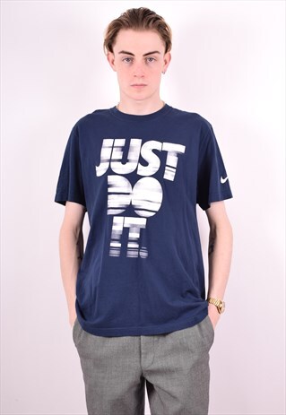 NIKE MENS VINTAGE T-SHIRT TOP LARGE BLUE 90S