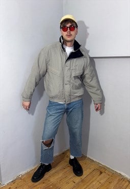 Vintage 90's baggy bomber warm ski jacket in light grey