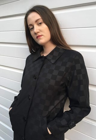 WOMENS VINTAGE FENDI COAT ALL OVER MONOGRAM BLACK MAC TRENCH