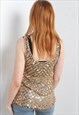 VINTAGE Y2K CROCHET KNIT SEQUINNED VEST TOP GOLD
