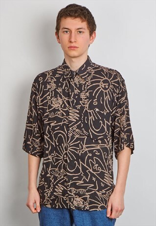 VINTAGE 90'S BLACK AND BEIGE CRAZY PRINT SHIRT