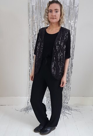 VINTAGE 90'S BLACK SEQUIN WAISTCOAT