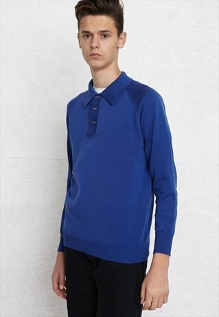 90S VINTAGE BLUE LONG SLEEVE POLO SHIRT