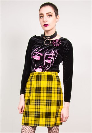 VINTAGE 90'S Y2K BLACK VELVET PINK GLITTER FACE PRINT TOP