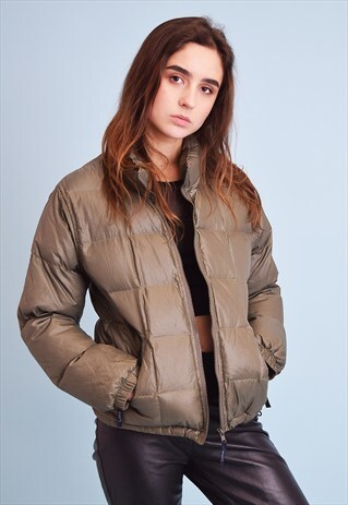 VINTAGE 90'S RETRO SPORTS KHAKI PUFFER PADDED JACKET