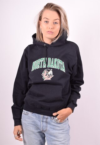 CHAMPION WOMENS VINTAGE HOODIE JUMPER SMALL BLACK 90'S