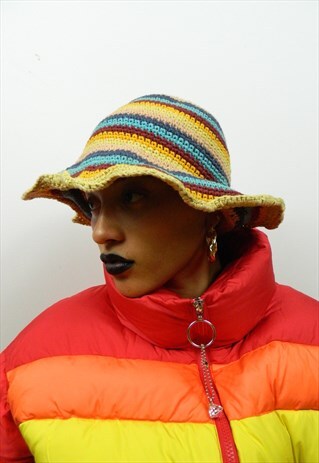 YELLOW MULTI STRIPES CROCHET HAT