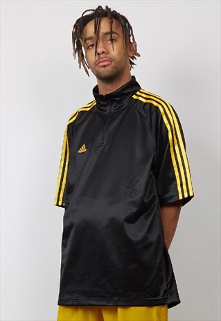 VINTAGE 90'S ADIDAS BLACK/YELLOW ZIP-UP HIGH NECK T-SHIRT