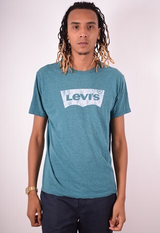 LEVI'S MENS VINTAGE T-SHIRT TOP LARGE TURQUOISE 90S