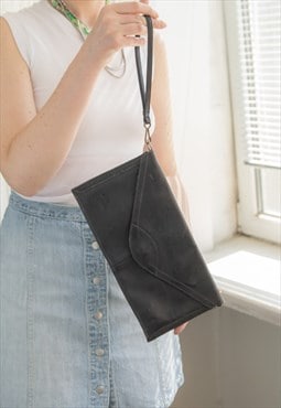 Vintage 80's Black Leather Clutch Bag