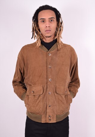 MENS VINTAGE SUEDE BOMBER JACKET MEDIUM BROWN 90'S