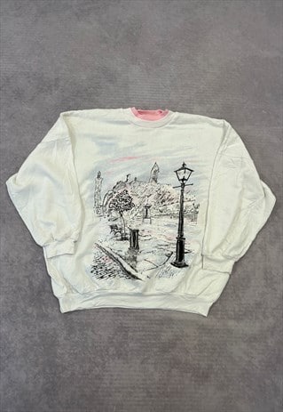 VINTAGE SWEATSHIRT COTTAGECORE STREET PATTERNED JUMPER