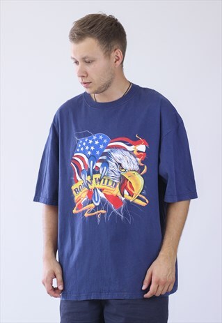 VINTAGE MENS BORN WILD USA EAGLE BIG LOGO T-SHIRT