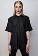 SHOULDER PADDED POLO SHIRT SHORT SLEEVE TEXTURED BLOUSE CHEC