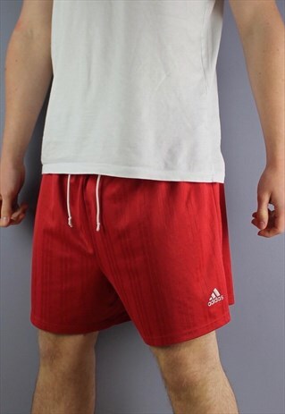 VINTAGE ADIDAS SHORTS IN RED WITH PRINT LOGO AND DRAWSTRINGS