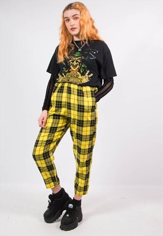 VINTAGE 90'S YELLOW CHECK TARTAN CHER TROUSERS