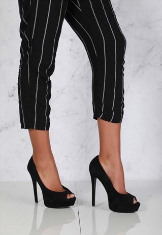 GLITTER PLATFORM PEEPTOE SANDL IN BLACK