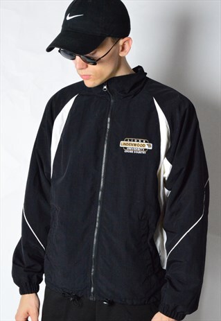 VINTAGE 90S BLACK EMBROIDERD SHELL JACKET