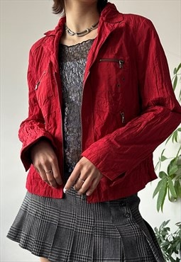 Vintage Y2K 00's Classy Red Boxy Fit Zip Up Light Jacket