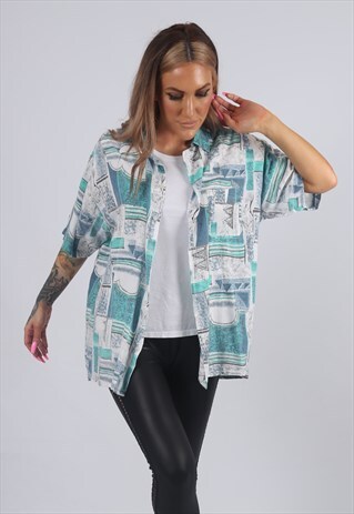 VINTAGE 90'S SHIRT OVERSIZED PATTERNED PRINT UK 14 - 16 (C3P