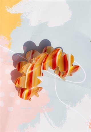 Yellow Orange Wavy Cut Claw Hair Clip