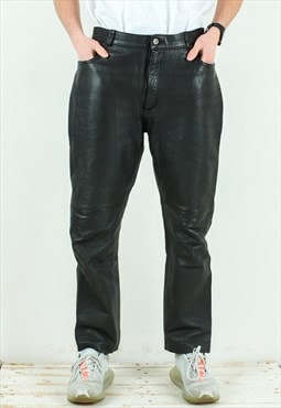 W34 L30 Real Leather Pants Grunge Trousers Biker Moto Rocker