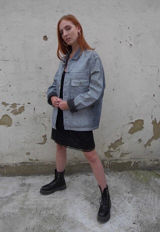 90'S GREY/BLUE OVERSIZED ACID/ STONE WASH DENIM STYLE JACKET