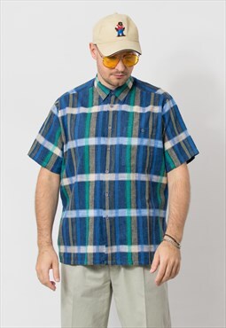 St Michael vintage short sleeve shirt in plaid pattern top