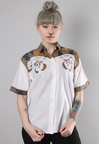 VINTAGE 80S EMBROIDERED PATTERNED COWBOY SHIRT