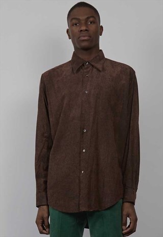 VINTAGE 80'S BROWN RIBBED SOFT CORD SHIRT