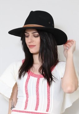 New Vintage Style Black Felt Wool Hat Fedora