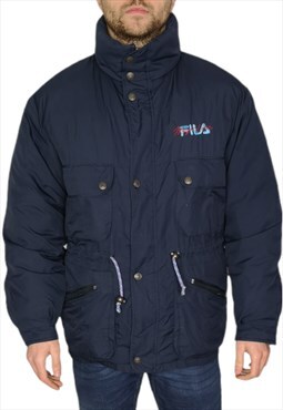 FILA Magic Line Puffer Jacket In Navy Blue Size Medium