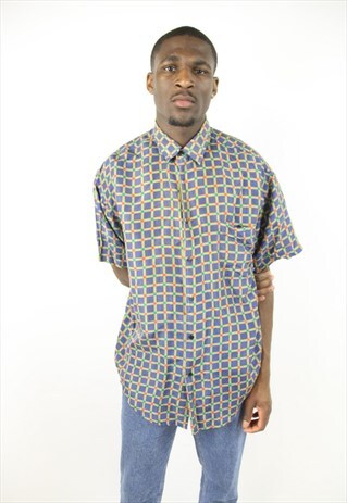 VINTAGE 90'S BLUE PATTERNED SILK SHIRT