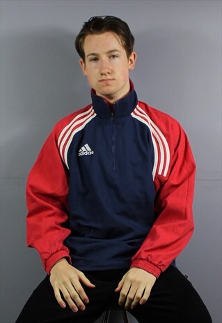 VINTAGE ADIDAS 1/4 ZIP DRILL TOP SWEATSHIRT IN NAVY BLUE AND