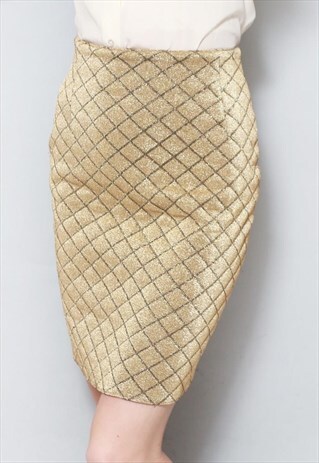 VINTAGE 1970'S METALLIC GOLD QUILTED MINI SKIRT