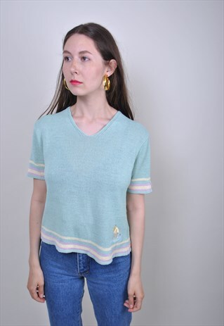 WINNIE THE POOH T-SHIRT, DISNEY KNITTED TEE, SIZE M