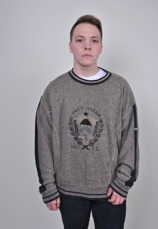 VINTAGE MILITARY SWEATER, 80S BROWN OVERSIZE JUMPER
