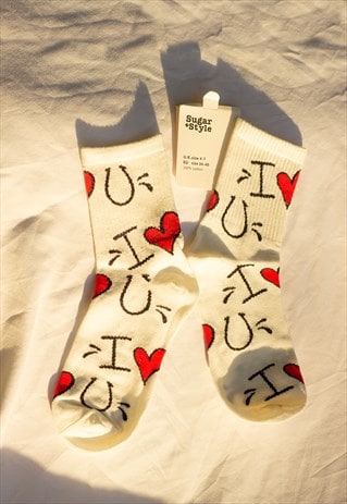 Red Bold Love Print Socks
