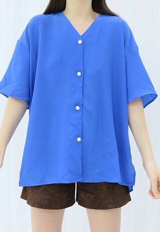 80S VINTAGE DARK BLUE BLOUSE (SIZE L)