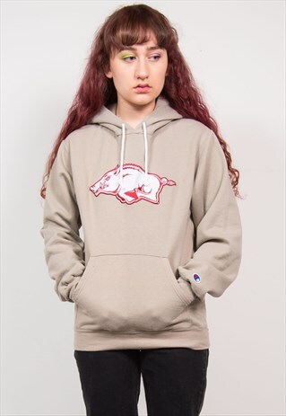 CHAMPION 90'S GREY ARKANSAS RAZORBACKS HOODIE SWEATSHIRT
