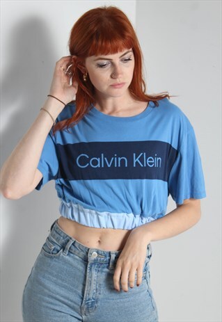VINTAGE CALVIN KLEIN REWORKED CROPPED T-SHIRT BLUE