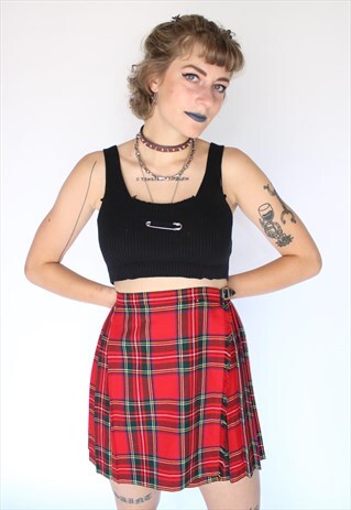 TWEED TARTAN PLEADED SKIRT