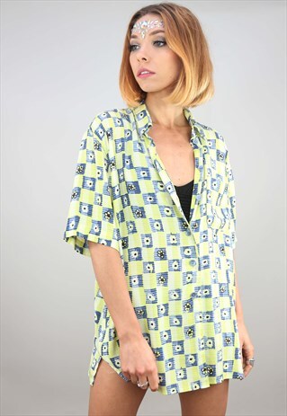VINTAGE OVERSIZED SHORT SLEEVE PATTERNED BLOUSE