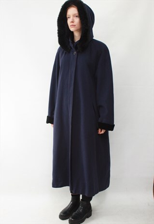 VINTAGE 80' BEAUTIFUL NAVY BLUE WOOL AND CASHMERE COAT