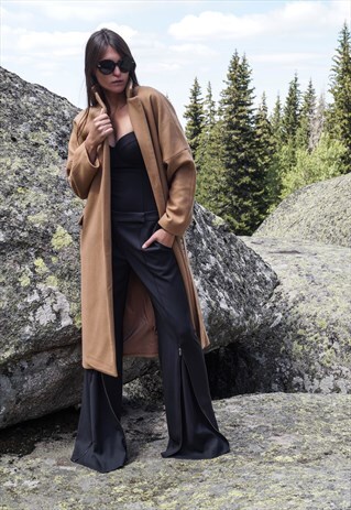 BEIGE LINED COAT/CASHMERE WOOL COAT/WINTER/WARM/ F1709