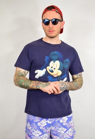 90S DISNEY BLUE MICKEY DOUBLE SIDE PRINT T SHIRT