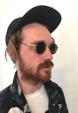 VINTAGE 90S GOLD METAL ROUND LENNON SUNGLASSES