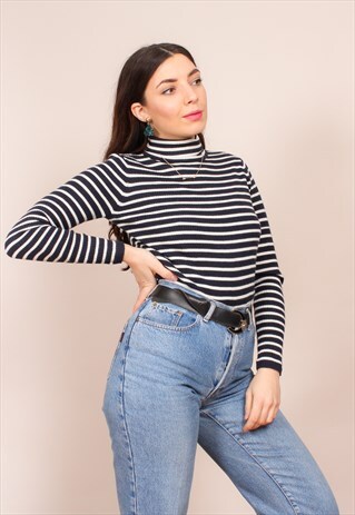VINTAGE 90S RIB KNIT STRIPE TURTLENECK JUMPER
